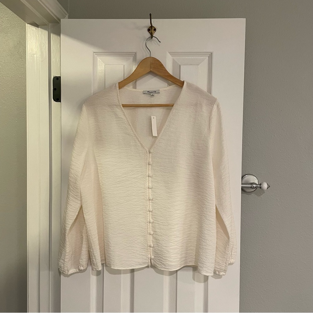 NEW Madewell White V Neck Buttondown Top XL